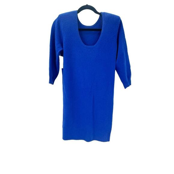 Frame Cashmere Padded Shoulder Mini Dress 3/4 Sleeve Royal Blue Size S NWOT $648 - Picture 3 of 12